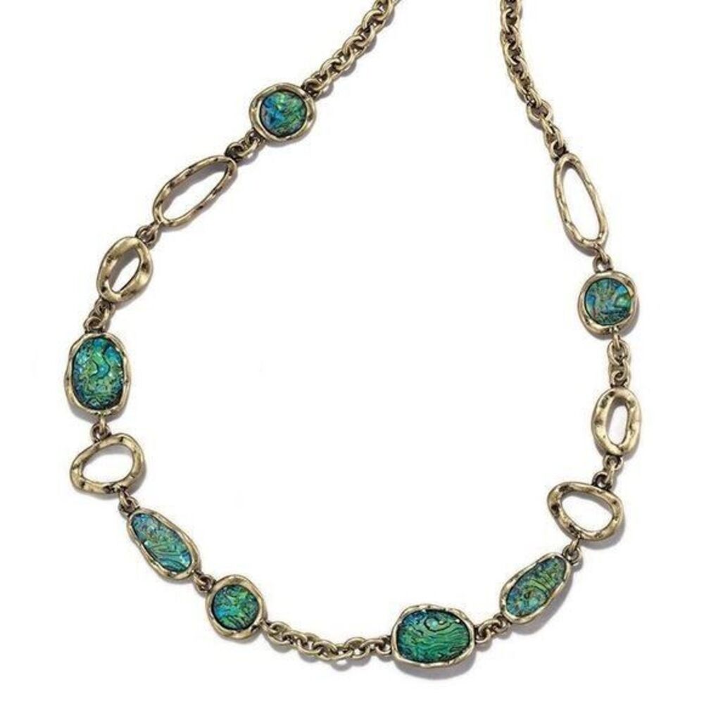 AVON UNDERWATER PARADISE LONG NECKLACE (BURNISHED BRASS & ABALONE) NEW SEALED
